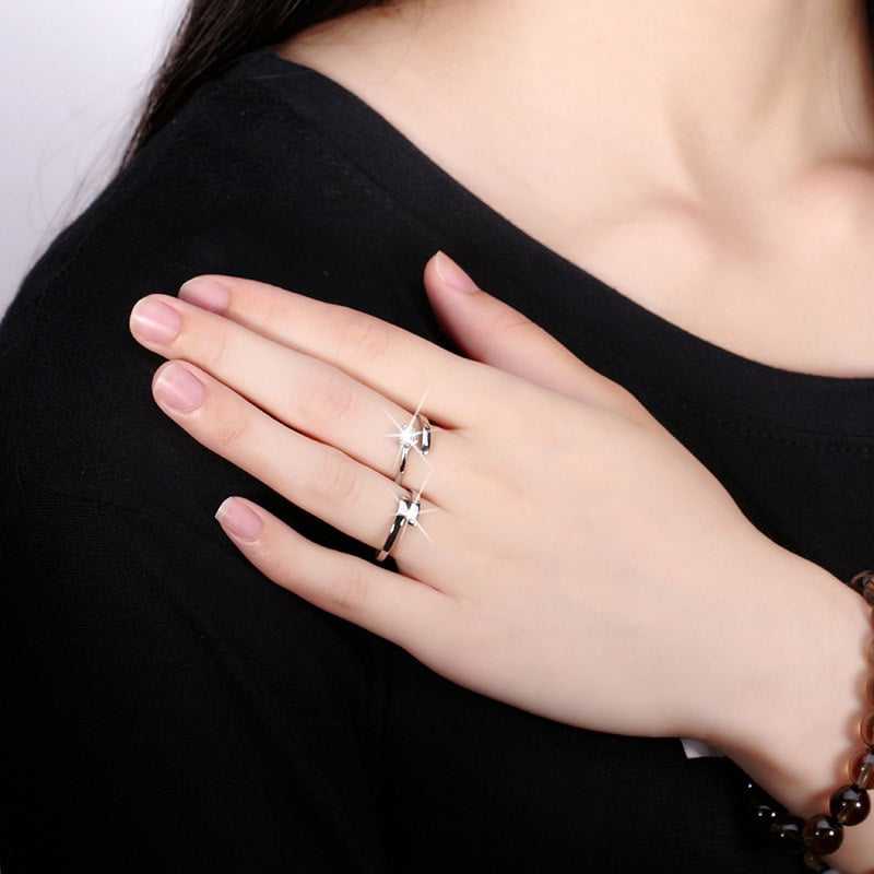 Elegant sterling silver couple rings with adjustable opening in two electroplated colors