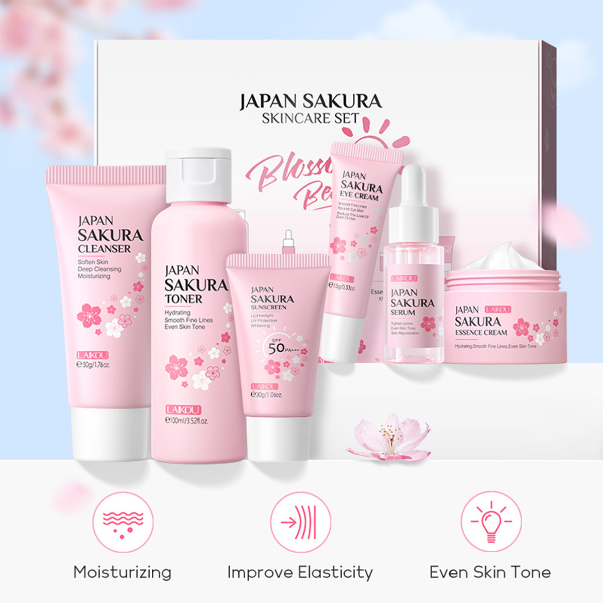 Cherry Blossom Skincare Gift Set | 6-Piece Travel Kit