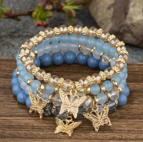 Set di Bracciali con Farfalle | 4 Pezzi con Perline