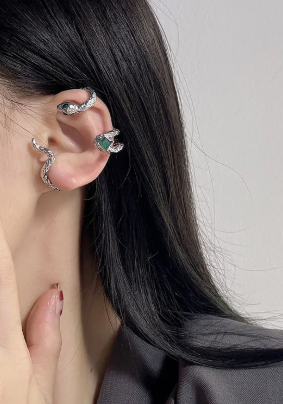 Sparkling snake earrings with zircon stones in geometric alloy design