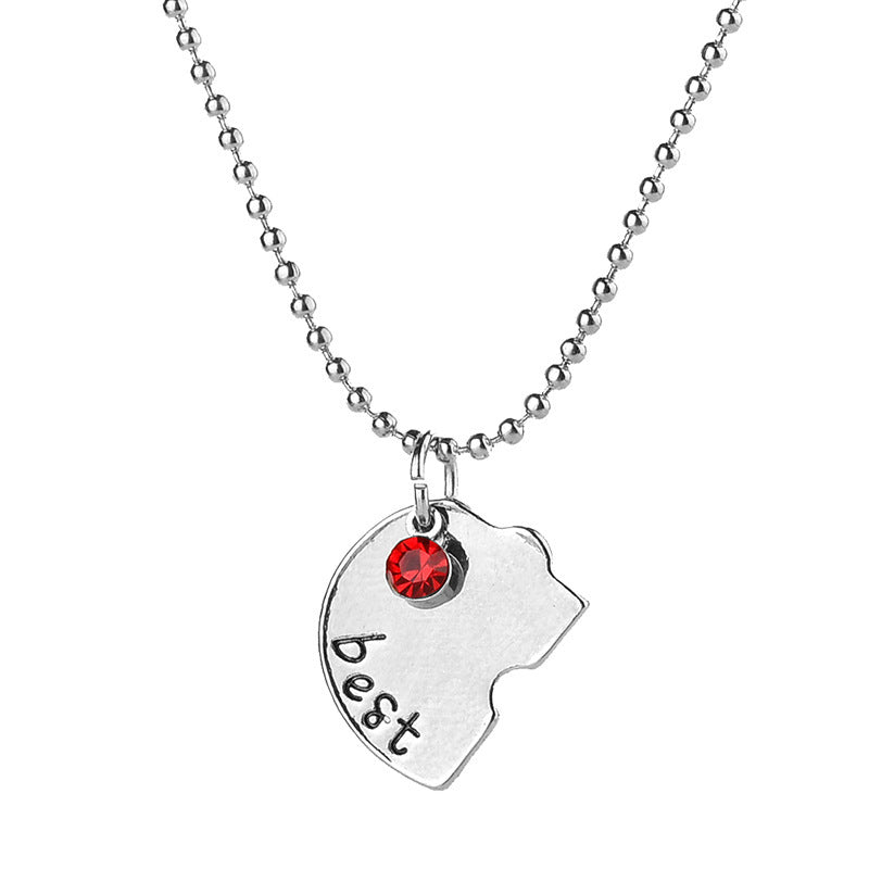 Elegant silver cross chain friendship necklace with artificial gems and semi-precious stones, Japanese and Korean-inspired design.