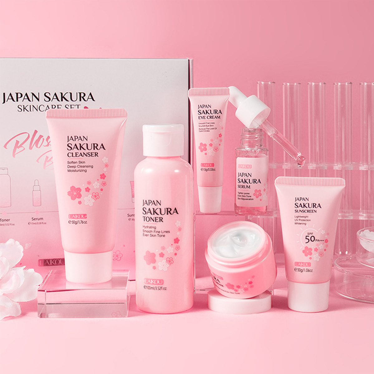 Cherry Blossom Skincare Gift Set | 6-Piece Travel Kit