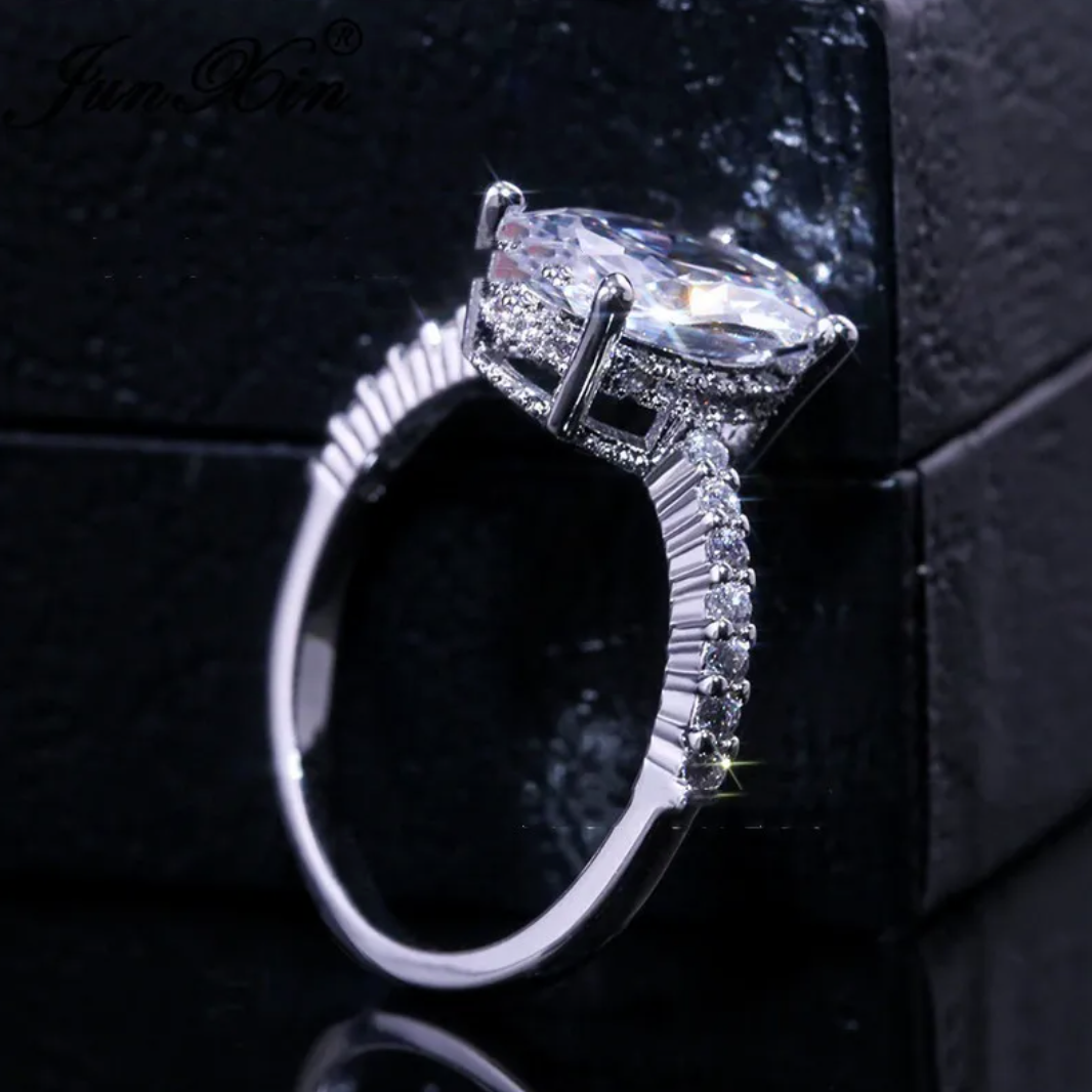 Zircon Engagement Ring | Platinum-Tone Love Design