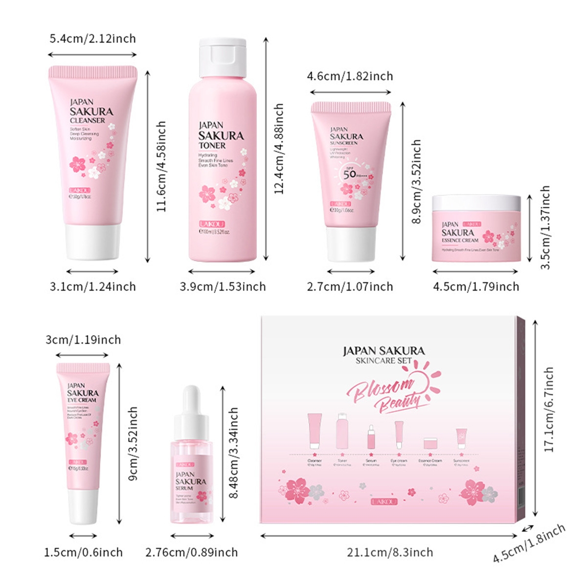 Cherry Blossom Skincare Gift Set | 6-Piece Travel Kit