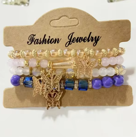 Set di Bracciali con Farfalle | 4 Pezzi con Perline