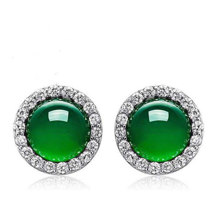 Orecchini a Bottone con Calcedonio | Colore Argento
