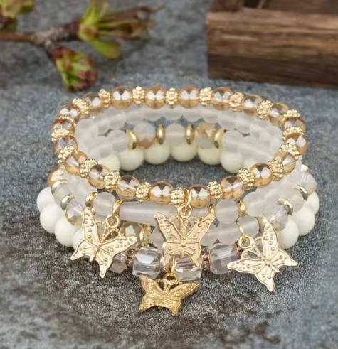 Set di Bracciali con Farfalle | 4 Pezzi con Perline