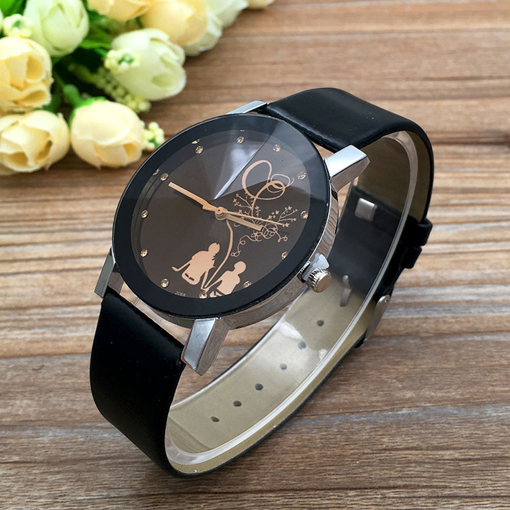 StyleSync student black watches with stainless steel back and imitation leather bands