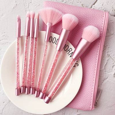 Ultra soft makeup brush set with colorful handles and leather pouch