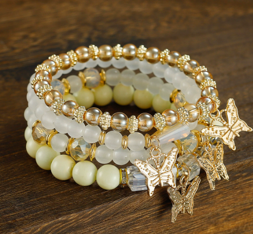 Set di Bracciali con Farfalle | 4 Pezzi con Perline