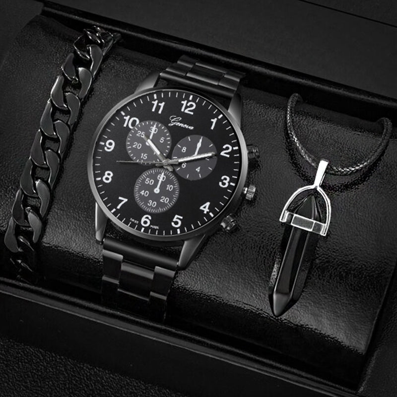 3-Piece Men's Watch -Elegant Men's Watch & Jewelry Set for Stylish Men