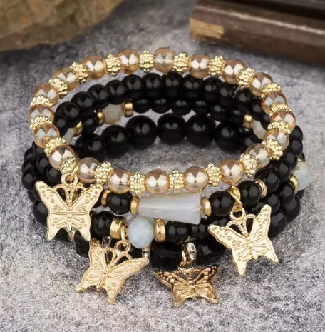 Set di Bracciali con Farfalle | 4 Pezzi con Perline
