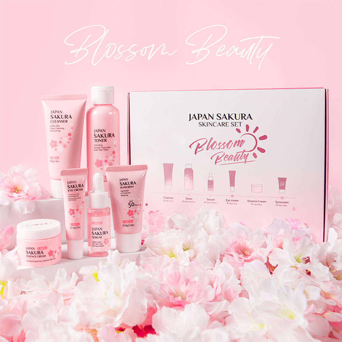 Cherry Blossom Skincare Gift Set | 6-Piece Travel Kit