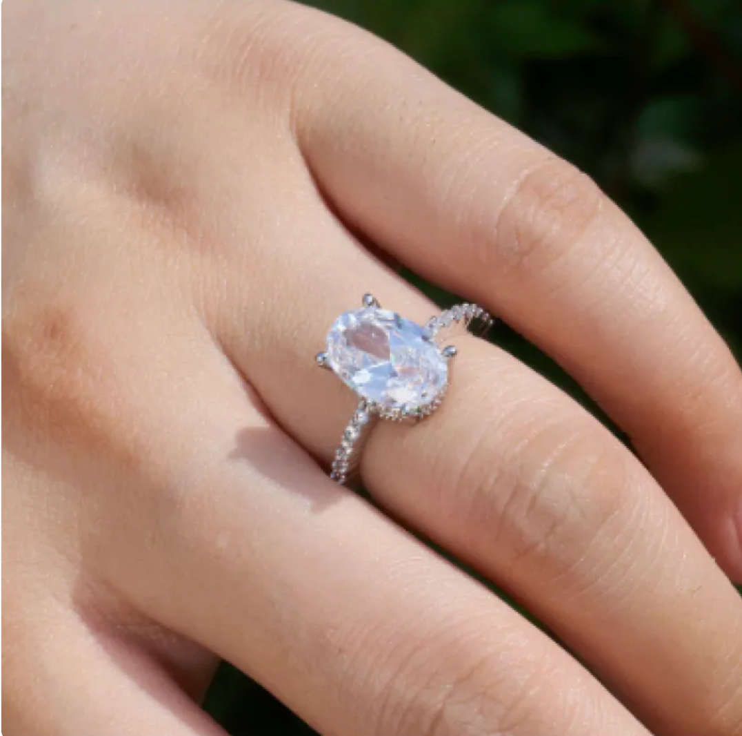 Zircon Engagement Ring | Platinum-Tone Love Design