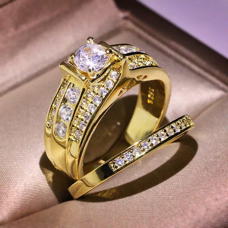 Elegant full diamond square ring with geometric design in brass and white steel