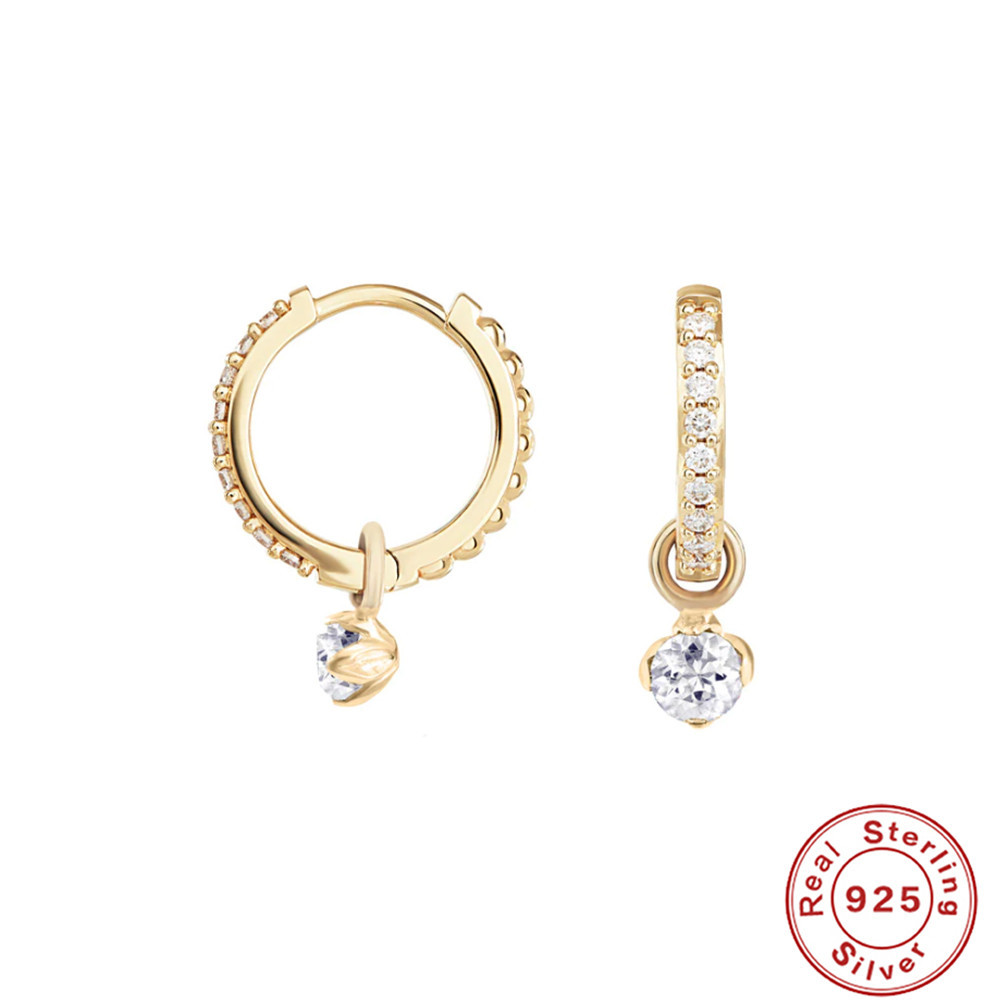 Sophisticated sterling flower hoop earrings with sparkling white and blue zircon crystals on 925 sterling silver hoops