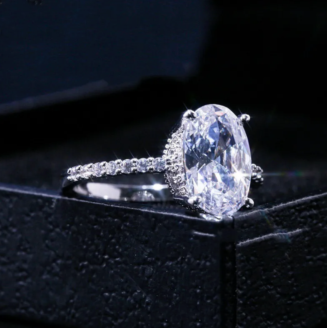 Zircon Engagement Ring | Platinum-Tone Love Design