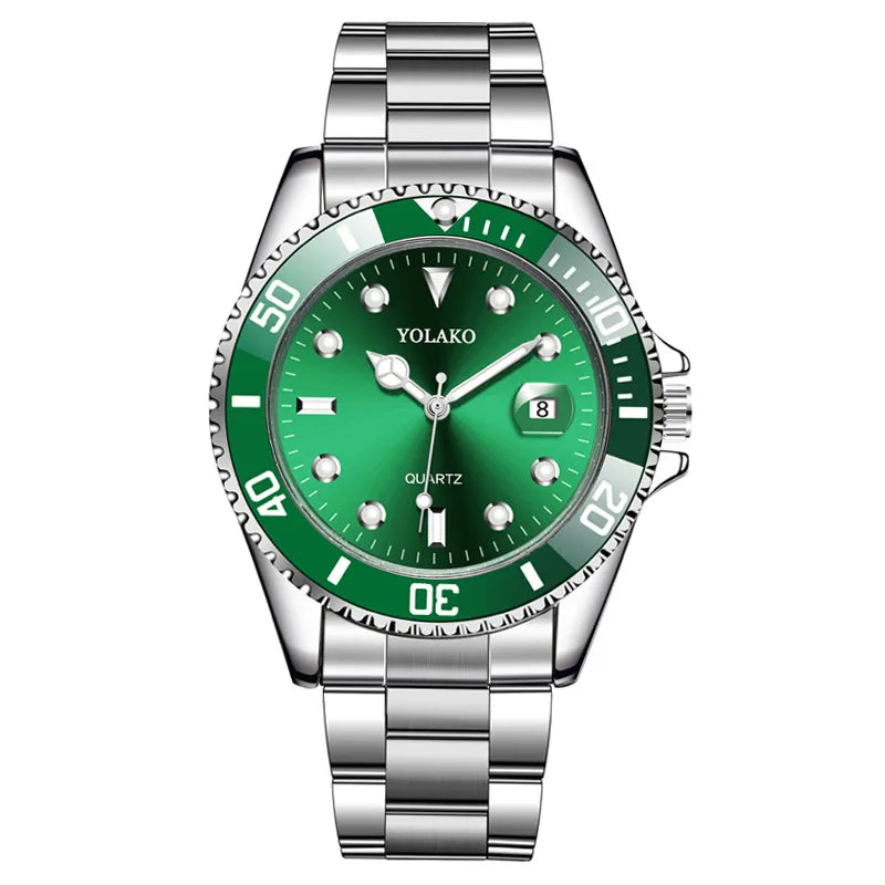Men's Green Dial Quartz Watch | Steel Band