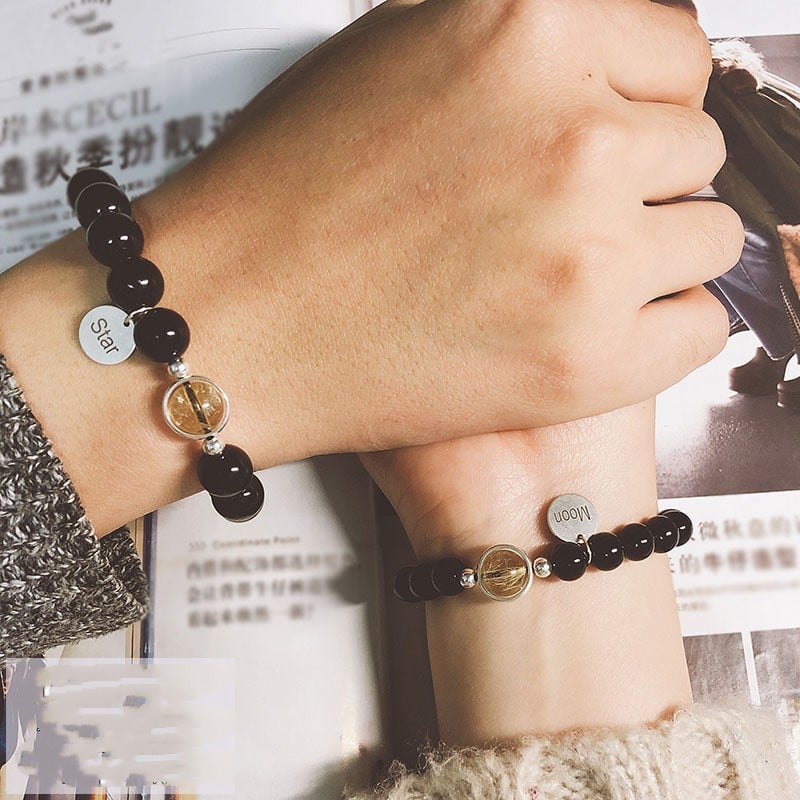 Natural Crystal Couple Bracelets made of alloy and silver symbolizing love and harmony