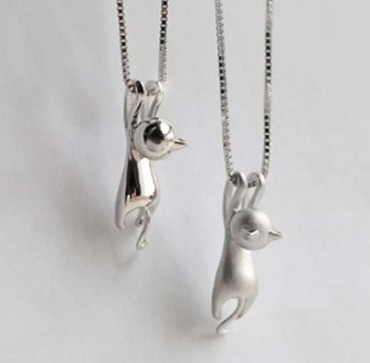 Elegant 925 sterling silver cat pendant necklace for women, perfect gift for cat lovers