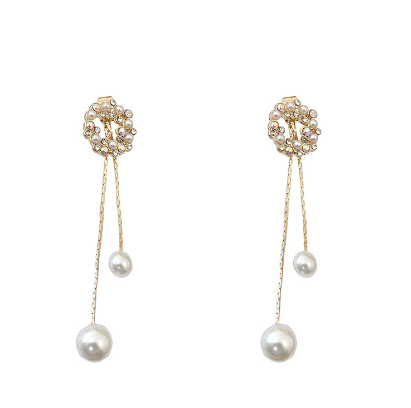 Orecchini con Perle Dorate | Dettagli Strass a Festone