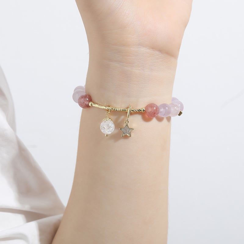 Lavender amethyst geometric titanium steel bracelet with diamond inlay and star moon design