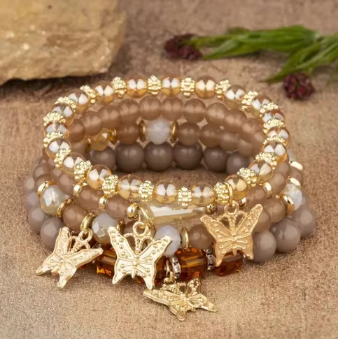 Set di Bracciali con Farfalle | 4 Pezzi con Perline