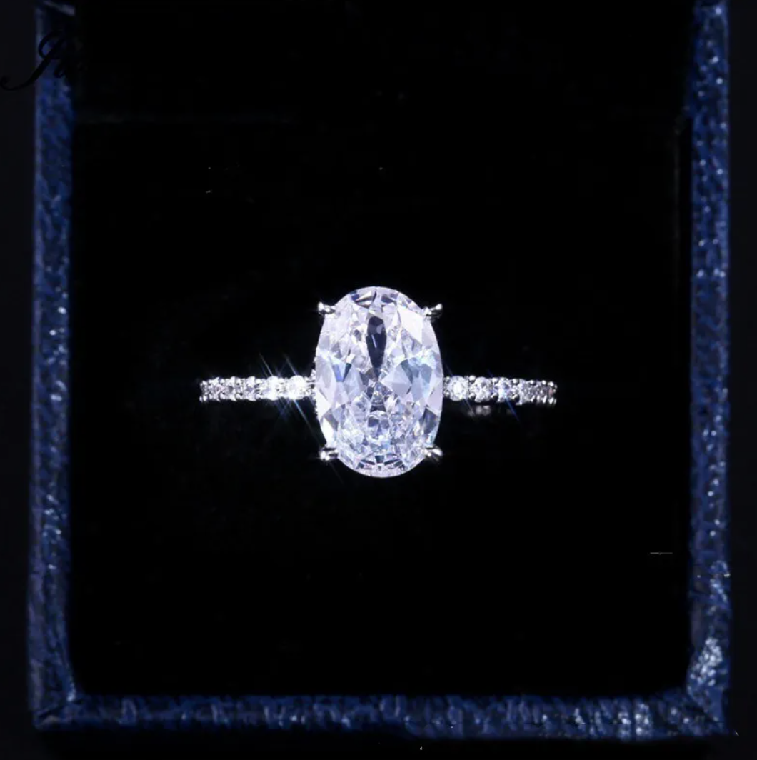 Zircon Engagement Ring | Platinum-Tone Love Design