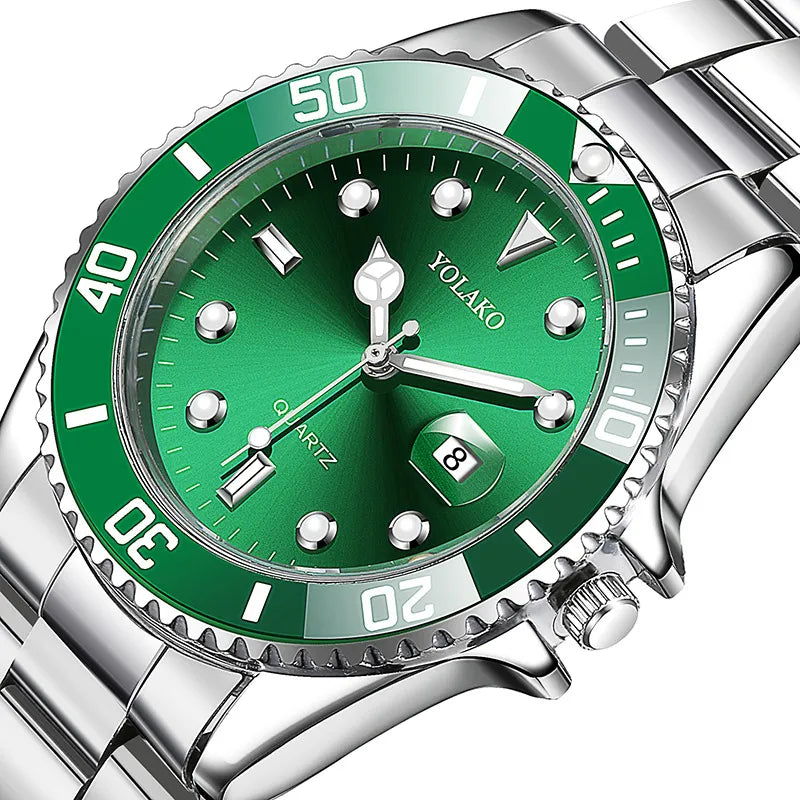 Men's Green Dial Quartz Watch | Steel Band
