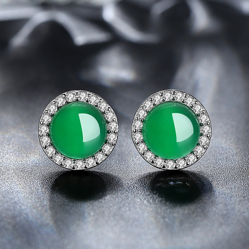 Elegant chalcedony silver stud earrings with zinc alloy setting, lightweight and stylish accessory for all occasions