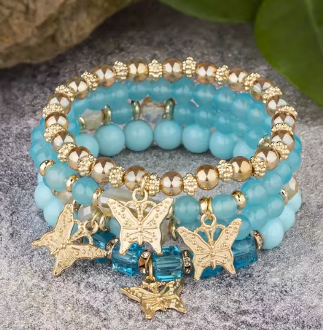 Set di Bracciali con Farfalle | 4 Pezzi con Perline