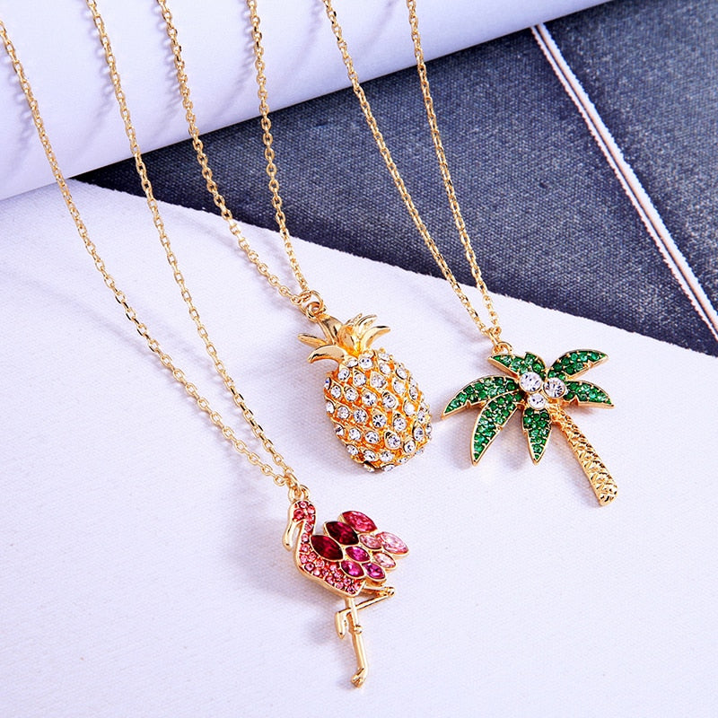 Crystal Inlaid Necklace with Water Wave Chain