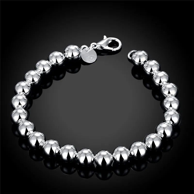 925 Sterling Silver 8mm Bead Bracelet