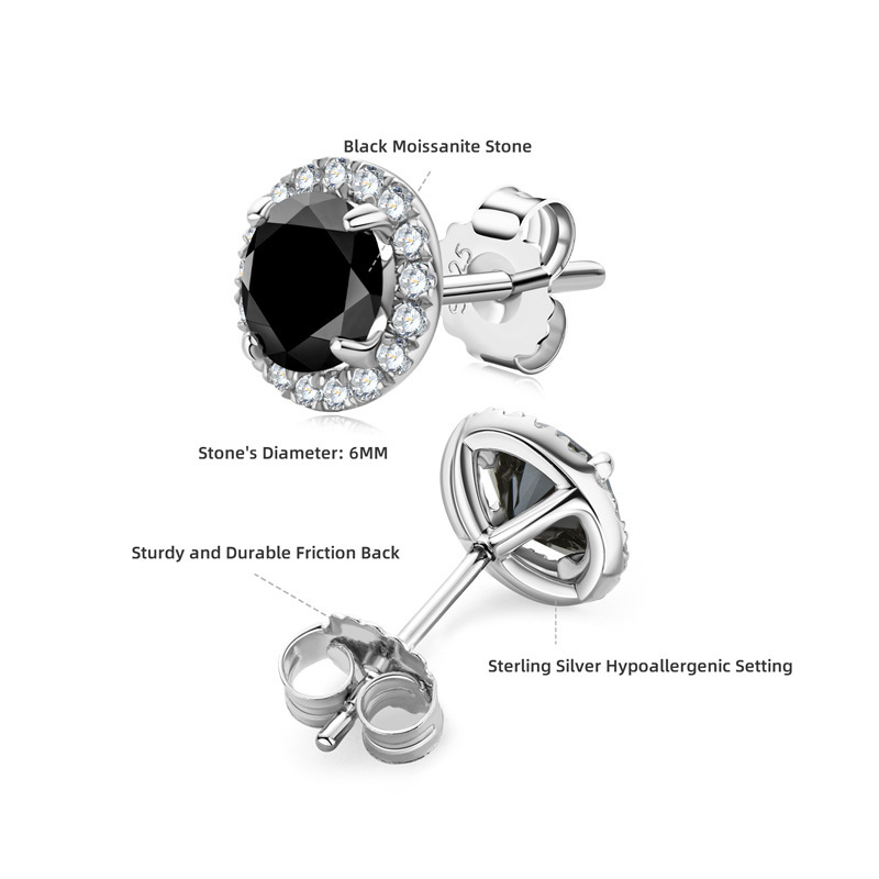 Orecchini a Lobo con Moissanite Nera | Gioielli Scintillanti