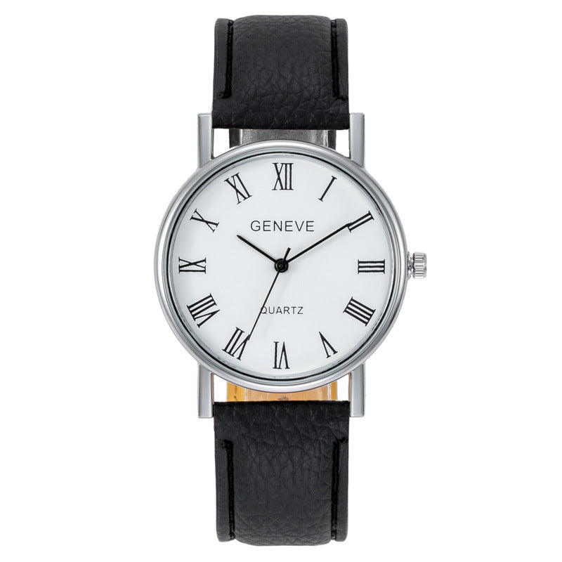 Elegant genuine leather couple watches with classic round dials