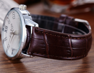 Genuine leather couple watches with classic round dials and matching straps