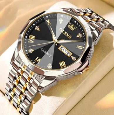 OLEVS modern man quartz watch with metal alloy strap and calendar